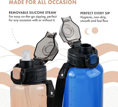 GRANDTIES Sports Tritan Plastic Water Bottle with Straw, Removable – Leakproof BPA Free Dishwasher Safe Travel Water Bottle with Strap for Gym, Outdoor, Fitness (Peach Creme, 28oz (800mL))