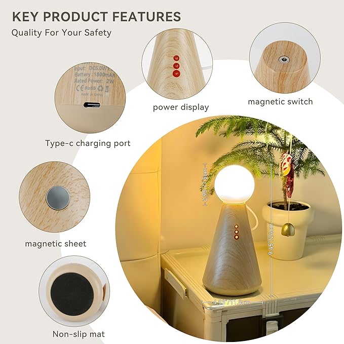 Doll Night Lamp, Battery Operated 1800mAh, C-Type Charging Port, Wood Accent Color (Wood Color)
