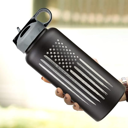 32oz American Flag Stainless Steel Insulated Water Bottle - Engraved USA Flag - American Flag Gift Set | Disabled USMC Vet Owned SMALL Business