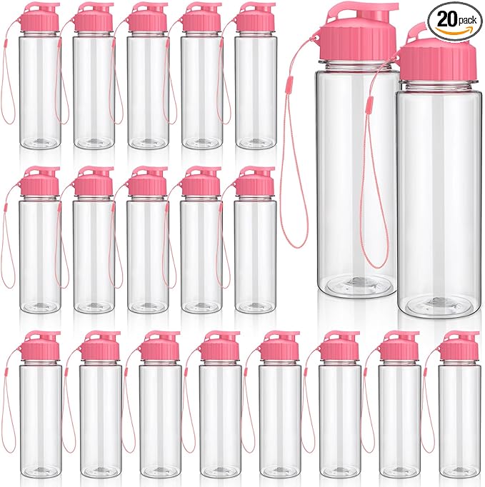 Mifoci 20 Pieces Water Bottle Bulk Plastic Water Bottles Bulk Gym Sports Adults Reusable Large Water Bottles with Leak Proof Flip Top for Party Outdoor(17 oz,Rose Red)
