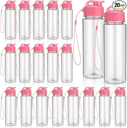 Mifoci 20 Pieces Water Bottle Bulk Plastic Water Bottles Bulk Gym Sports Adults Reusable Large Water Bottles with Leak Proof Flip Top for Party Outdoor(17 oz,Rose Red)