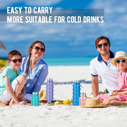 Lallisa 8 Pcs Collapsible Water Bottle Reusable Silicone Foldable Water Bottles 17 oz Portable Lightweight Sports Water Bottle with Carabiner for Gym Hiking Camping Travel (Fresh Colors)