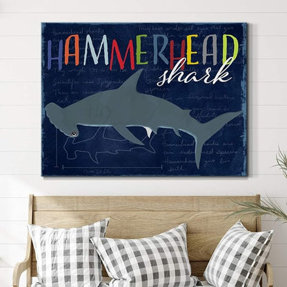 Renditions Gallery Canvas Animal Wall Art Modern Decorations Paintings Colorful Playful Hammerhead Shark Abstract Vibrant Lifestyle Artwork Prints for Kids Bedroom Nursery - 24"x36" LT33