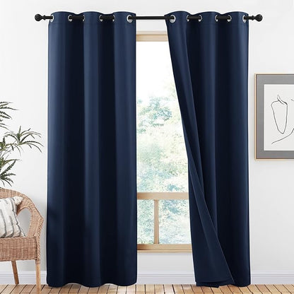 NICETOWN Complete 100% Blackout Curtain Set, Thermal Insulated & Energy Efficiency Window Draperies for Guest Room, Full Shading Panels for Shift Worker and Light Sleepers, Navy Blue, 42W x 84L, 2 Pcs
