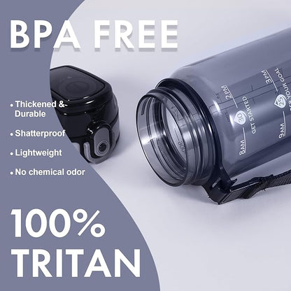 32 oz Water Bottle with Detachable Straw, Clear Motivational Water Bottles with Time to Drink, Tritan & BPA Free Sports Water Jug with Time Marker, Upgraded handle design