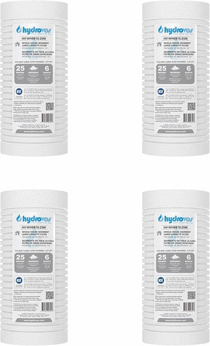 4.5 x 10 Inch Large Capacity Whole House Water Filter, NSF 42 Certified 25 Micron Sediment Filtration, Pack of 4
