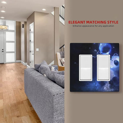 Cute Baby Panda Light Switch Cover Wall Plate Decorative 2 Gang Double Rocker Covers Blue for Farmhouses Playrooms Bedrooms Bathrooms 4.5 x 4.6 in