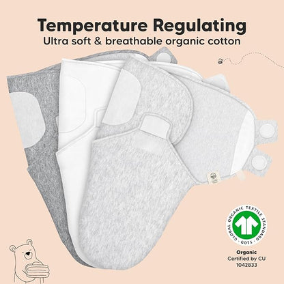 3-Pack Organic Baby Swaddle Sleep Sacks - Newborn Swaddle Sack, Ergonomic Baby Swaddles 0-6 Months, Swaddles for Newborns, Baby Sleep Sack, Baby Swaddle Blanket Wrap,Baby Essentials (Cloud Large)