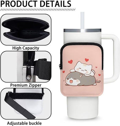 Cat Water Bottle Pouch with Adjustable Strap Tumbler Cup Pouch for Gym Workout Running Stanley Accessories Tumbler IceFlow Storage Holder 20oz-40oz