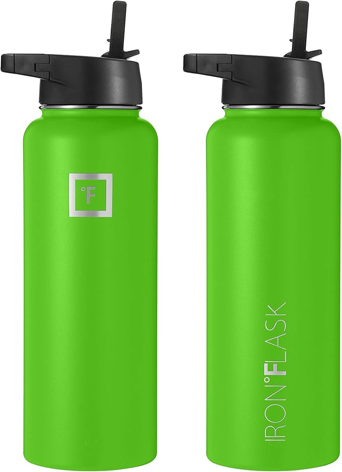 IRON °FLASK Sports Water Bottle - 18 Oz, 3 Lids (Straw Lid), Leak Proof, Vacuum Insulated Stainless Steel, Double Walled, Thermo Mug, Metal Canteen