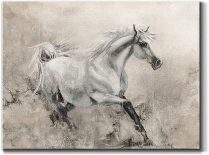 Renditions Gallery Canvas Animal Wall Art Modern Decorations Paintings Elegant Running Horse Abstract Black & White Figurative Artwork Prints for Bedroom Office Kitchen - 18"x27" LT33