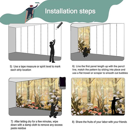 White and Gold Retro Mushroom Forest Mural Wallpaper Plant for Bedroom (Not Peel and Stick)