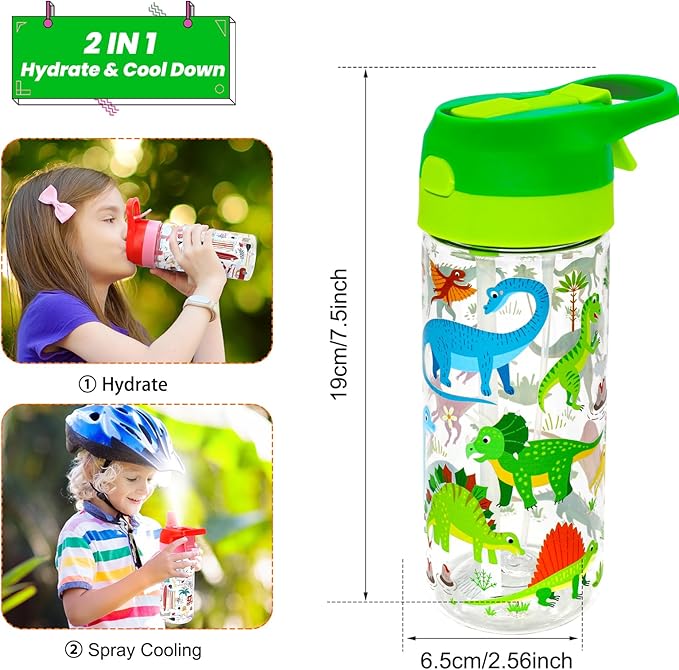 Kids Water Bottle with Spray Mist, 420ml Portable Kids Spray Drinking Bottle for Boys Girls School Cool Down and Hydrate