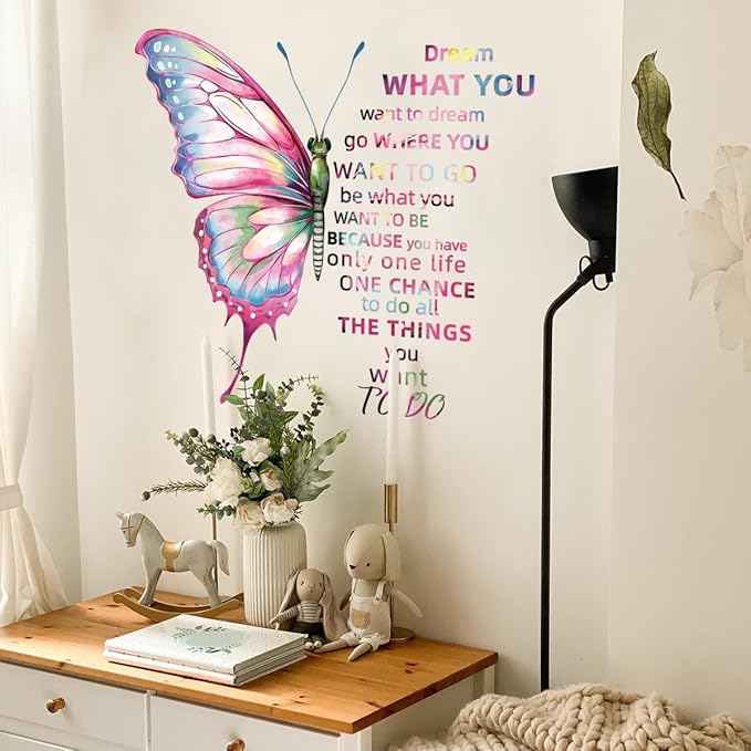 Inspirational Butterfly Wall Decal - Dream Big, Live Boldly - 90cm x 30cm