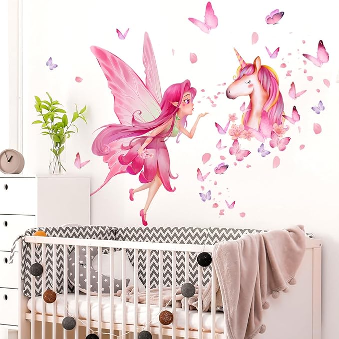 Magical Unicorn & Fairy Wall Decals - 80cm x 31.49cm, 2 Sheets, Perfect for Kids' Room Decor