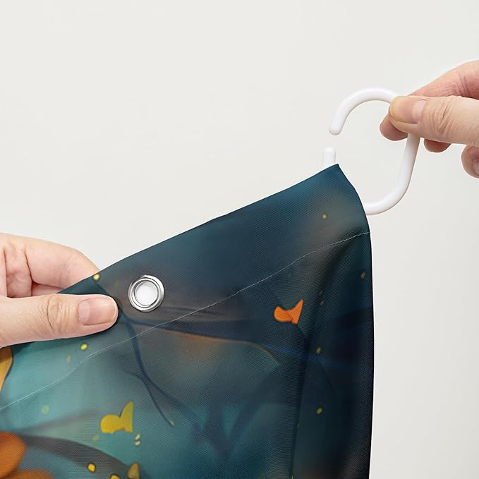 AILONEN Cute Black Cat Shower Curtain Set, Yellow Flower Kitty Cloth Shower Curtain Curtain for Bathroom,Cat Lovers Animal Shower Curtain Liner for Kids Boys Girls,72" W*72" H