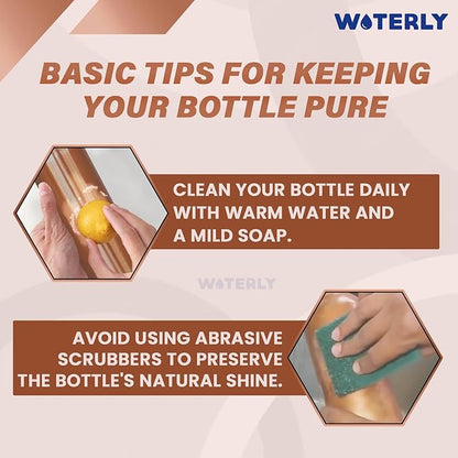 Plain Copper Water Bottle With Set Of 2 Plain Tumbler | Ayurvedic Copper Storage Water Bottle | Pure Authentic Copper Bottle (34 Oz /1000ml ) With Set 2 Copper Tumblers For Drinking