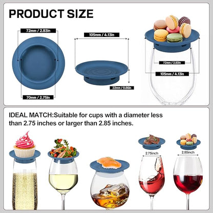 4 Pack Wine Glass Charcuterie Topper, Mini Charcuterie Boards for Wine Glass, Charcuterie Wine Glass Topper, Reusable Wine Glass Topper Coasters Plate for Family Gatherings and parties(Blue)