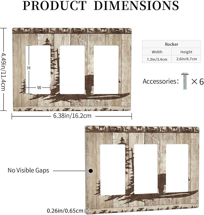 Rustic Wood Bear Forest 3 Gang Rocker Light Switch Plate Vintage Antique Cabin Triple Decora Outlet Wall Plate Cover Faceplate Decorative Switchcovers GFCI for Farmhouse Bathroom Bedroom Decorate