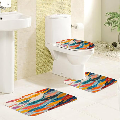 4PCS Fish Shower Curtain Set with 12 Hooks for Bathroom Sets Fish Decor, Non-Slip Rugs and Toilet Mat Lid Rug, Durable Waterproof for Bathroom Abstract Swiming Fish Decor 72x72 Inch