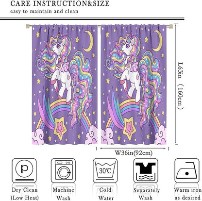 Unicorn Curtains Fantasy Star Moon Cartoon Theme Curtains Cute White Unicorn Rainbow Design Printed Curtains Boys Girls Room Curtains 72x63 Inch 2 Panels
