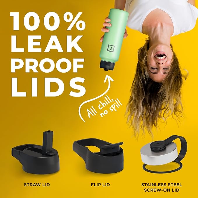 IRON °FLASK Sports Water Bottle - Wide Mouth with 3 Spout Lids - Stainless Steel Gym & Outdoor Bottles for Men, Women & Kids - Double Walled, Insulated Thermos, Metal Canteen - Aquamarine, 18 Oz