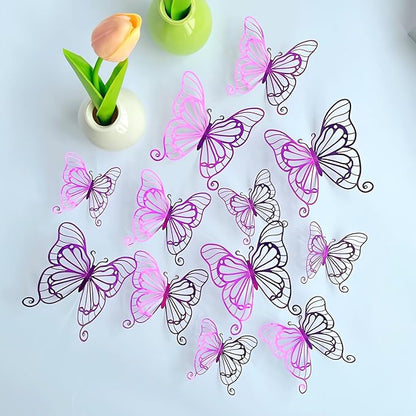 3D Butterfly Wall Decor 48 Pcs 4 Styles 3 Sizes, Butterfly Birthday Decorations Butterfly Party Decorations Cake Decorations, Removable Stickers(Purple)