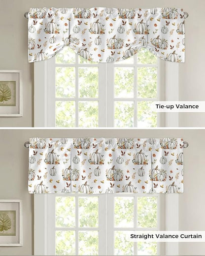 Fall Floral Leaves Blackout Tie Up Valance Curtains for Kitchen Windows Thanksgiving Pumpkins Window Toppers Balloon Shades for Living Room/Bathroom/Bedroom,1 Panel,42" X 18" Boho