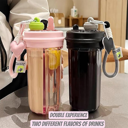 28oz Split Flask Tumbler 2 in 1 Mixed Drink Tumbler, Kawaii Cup With Storage Blender Water Bottle, Travel Camping Snack Slushie Cup With Straw (white)