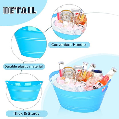 8Pcs Ice Bucket, Plastic Ice Buckets for Parties, Drink Buckets with Handles Beverage Buckets Oval Storage Plastic Tub for Wine Beer Champagne Bottles, 4.3Liter (Blue)