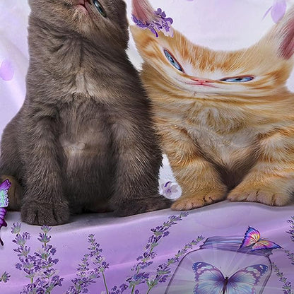 AILONEN Cartoon Cat Shower Curtain, Kawaii Kittens with Purple Flower Shower Curtain for Kids Girls Boys Bathroom Decor,Cute Pet Cat Lover Waterproof Shower Curtains Sets with Hooks,72" W*78" H