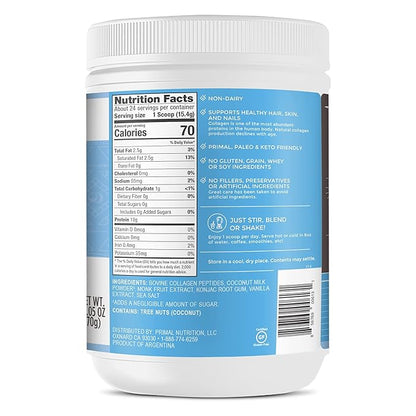 Primal Kitchen Vanilla Collagen Fuel® Drink Mix, Vanilla Coconut Collagen Peptides, No Sugar or Dairy, 13.1 Ounces