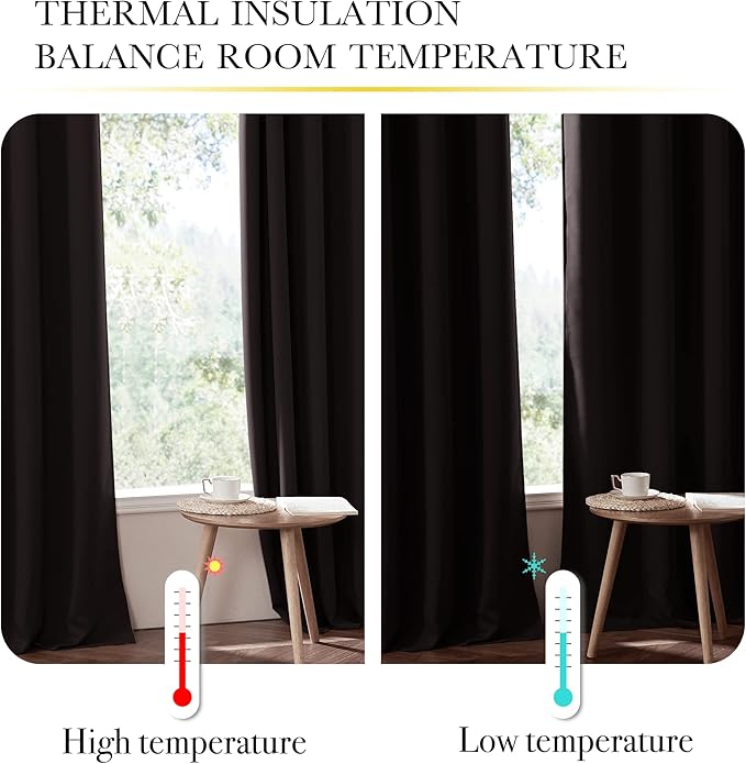NICETOWN High-End Thermal Curtains, Full Blackout Cold Reducing Curtains 84 Inches Long for Dining Room, Soundproof Window Treatment Drapes for Hall Room, Brown, 42" Wide Per Panel, Set of 2 Panels