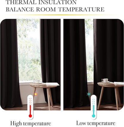 NICETOWN Short Complete 100% Blackout Curtains, Thermal Insulated & Energy Efficiency Window Draperies with Same Color Liner, Noise Reducing Small Drapes for Kids Room (Brown, 42"W by 63"L, 2 Panels)