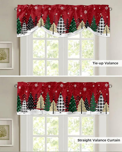 Red Merry Christmas Blackout Tie Up Valance Curtains for Kitchen Windows Green Christmas Tree Window Toppers Balloon Shades for Living Room/Bathroom/Bedroom,1 Panel, 54" X 18",White Snow Forest Winter