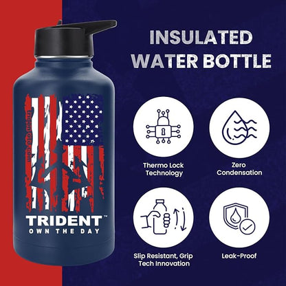 American Flag 64 oz Water Bottle, Reusable Water Bottle with Straw, Leak Proof Water Bottles, 64oz Insulated Water Bottle, Thermos Water Bottle - Retired Navy Vet Small Business (Dark Blue, 64 Oz)