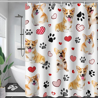 AILONEN Puppy Dog Shower Curtain for Bathroom,Cute Corgi Waterproof Bath Curtain,Pet Dog Kids Girls Dog Lover Curtain with 12 Plastic Hooks(60" W*72" H)