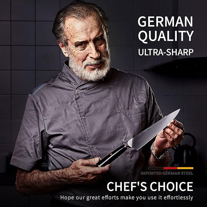 MAD SHARK Ultra Sharp Chef Knife, 8 inch Professional Kitchen Knife, Made of Super Damascus Stainless Steel, Non-stick Blade Chopping Knife with Ergonomic Handle, Finger Guard & Gift Box