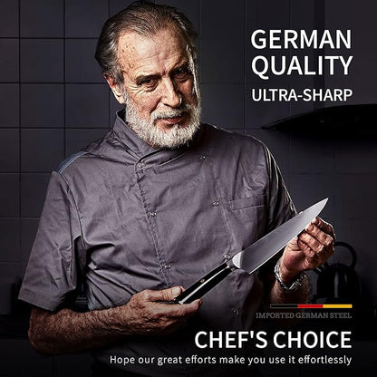 MAD SHARK Ultra Sharp Chef Knife, 8 inch Professional Kitchen Knife, Made of Super Damascus Stainless Steel, Non-stick Blade Chopping Knife with Ergonomic Handle, Finger Guard & Gift Box