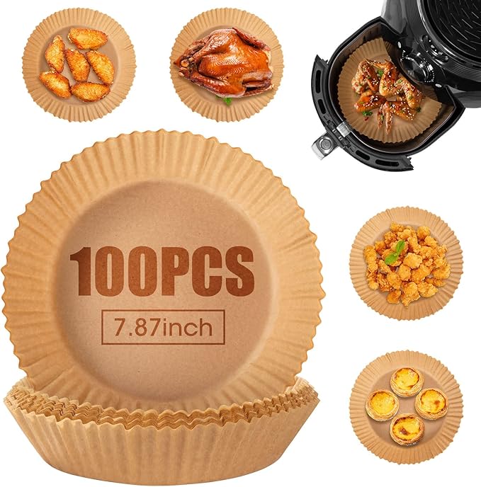 Air Fryer Disposable Paper Liners, 100 PCS Oil-proof, Water-proof, Non-stick Round Air Fryer Liners for Baking and Roasting