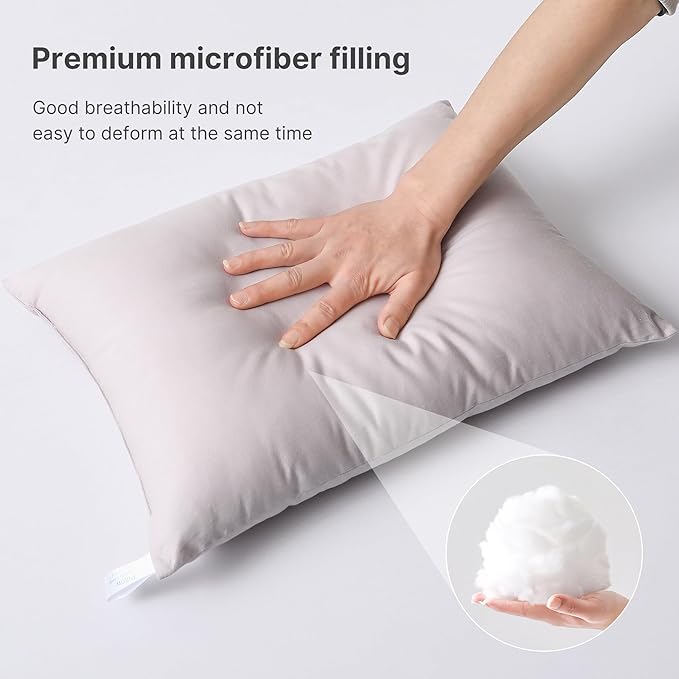 MEILA 2 Pack Cotton Toddler Pillows, 13x18 Pillows for Sleeping and Traveling, Machine Washable Kids Pillows Ideal for Crib, Bed, Cot and Nap, Natural White & Green