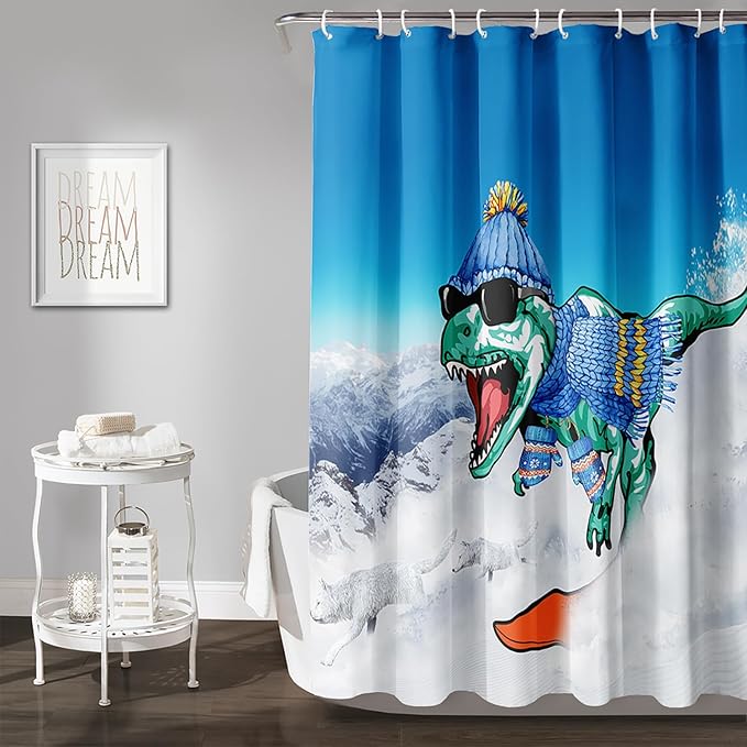 AILONEN Dinosaur Shower Curtain for Boys,Snow Wolf Shower Curtain, 36" W*72" H Waterproof Dino and Wolf Animals Themed Decor Bathroom with Grommets and Hooks