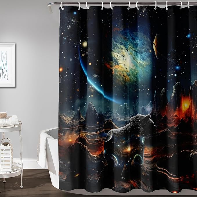 AILONEN Leopard Shower Curtain for Bathroom, Black Panther Bathroom Curtain,Galaxy Starry Planet Space Bath Curtain 60" W*72" H Polyester Waterproof Wildlife Bathroom Curtain with 12 Hooks