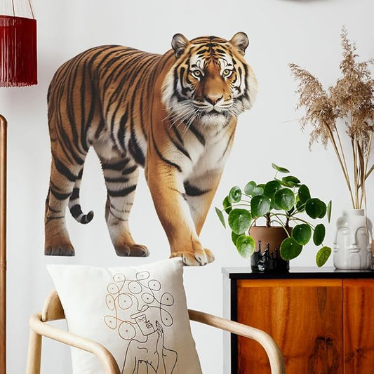 3D Lifelike Tiger Wall Decal Removable Tiger Animal Wall Stickers Peel and Stick Removable Animal Wall Art Sticker for Living Room Kids Bedroom Classroom Nursery Decor