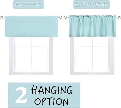 Aqua Valance for Windows 60x18 Inch Solid Thermal Insulated Blackout Rod Pocket Kitchen Short Curtain Toppers Valance for Bathroom Living Room 1 Panel