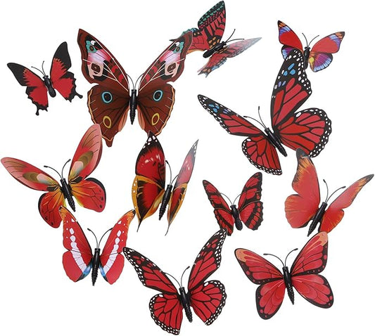 uxcell 120Pcs 3D Beautiful Butterfly Removable DIY Wall Stickers for Bedroom Living Room TV Background Decorations, Red