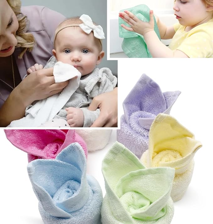 6pcs Soft and Safe 100% Bamboo Washcloths for Baby Face, Natural and Gentle Baby Wash Cloths, 10 * 10 inch Multi-Purpose Bamboo Face Cloths Towel