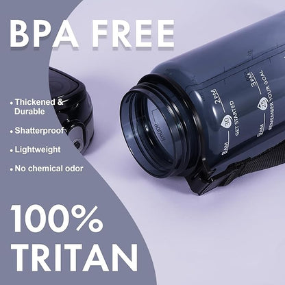 32 oz Water Bottle with Detachable Straw, Clear Motivational Water Bottles with Time to Drink, Tritan & BPA Free Sports Water Jug with Time Marker, Upgraded handle design