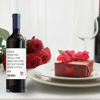 24Pcs Funny Encouragement Wine Bottle Label for Women Men, Thinking of You Wine Bottle Label for Husband Wife, Get Well Soon Wine Bottle Stickers, You’re Totally Fine I’m Here for You