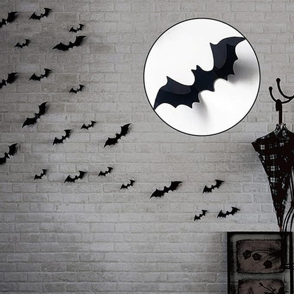 Halloween Window Clings Stickers Decoration 3D Stereoscopic Black Bat Spider Ghost Design Halloween Window Cling Decal Festival Decor Halloween Window Stickers for Kids Party Supplies Glass Decor